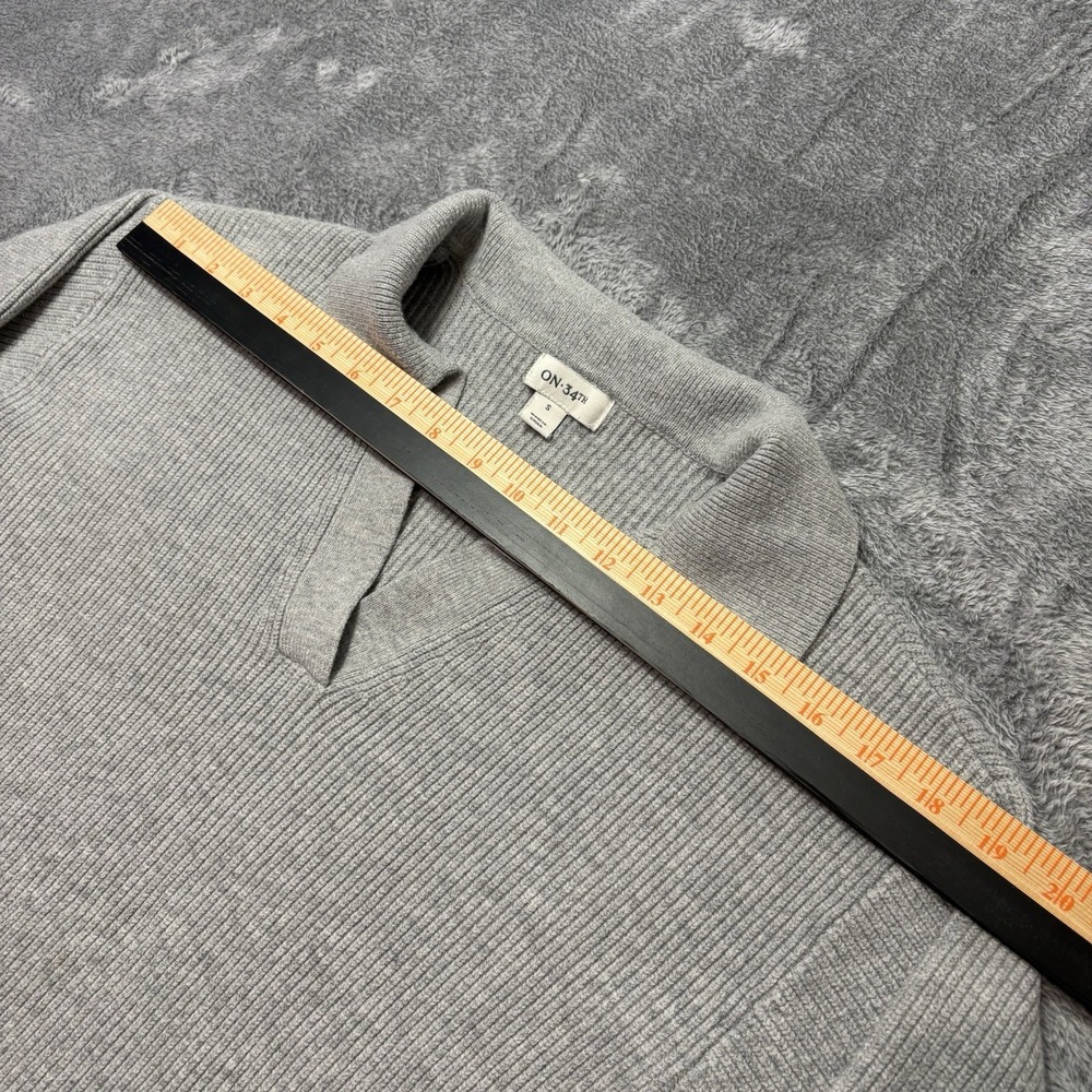 ON 34th Women's Small Gray Ribbed Knit Collared Sweater Long Sleeve Pullover - Picture 6 of 8